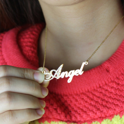 18CT Gold Script Name Necklace-Initial Full Birthstone