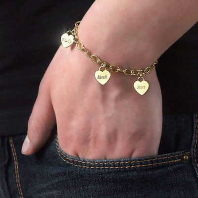 18k Gold Heart Charm Mothers Bracelet/Anklet