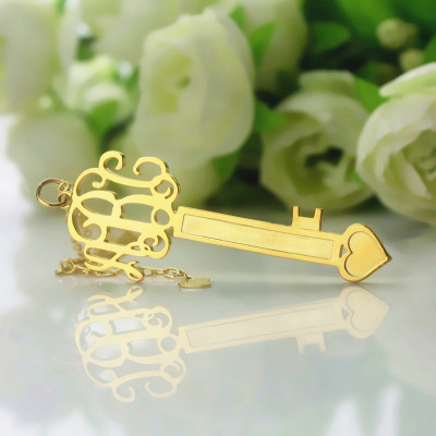 18CT Gold Key Monogram Initial Necklace
