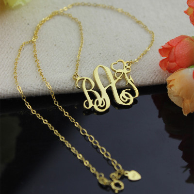 Personalised Initial Monogram Necklace With Heart - 18CT Gold