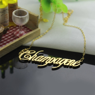 18CT Yellow Gold Personalised Champagne Font Name Necklace