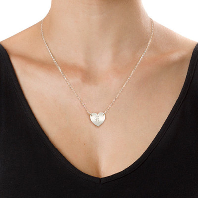 Solid Gold Heart Necklace with Initial Print Font