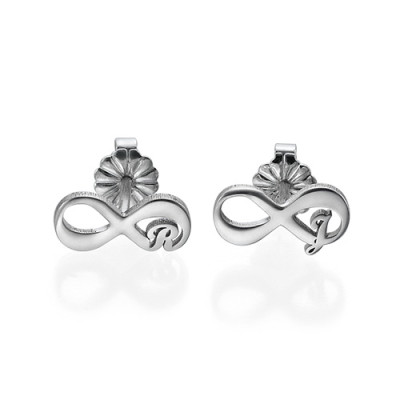 Solid Gold Infinity Stud Earrings with Initial