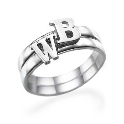 Initial Solid White Gold Ring
