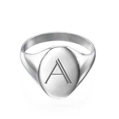 Initial Signet Solid White Gold Ring