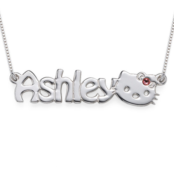 Solid Gold Kitten Nameplate Necklace for Girls
