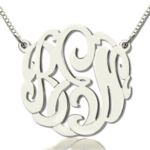 Solid White Gold Custom Large Monogram Necklace Hand-painted
