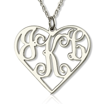 18CT White Gold Cut Out Heart Monogram Necklace