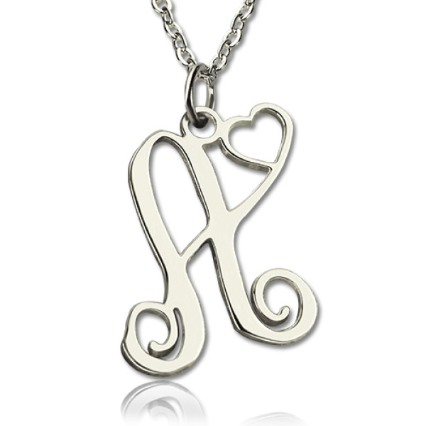 Custom One Initial With Heart Monogram Necklace Solid 18CT White Gold