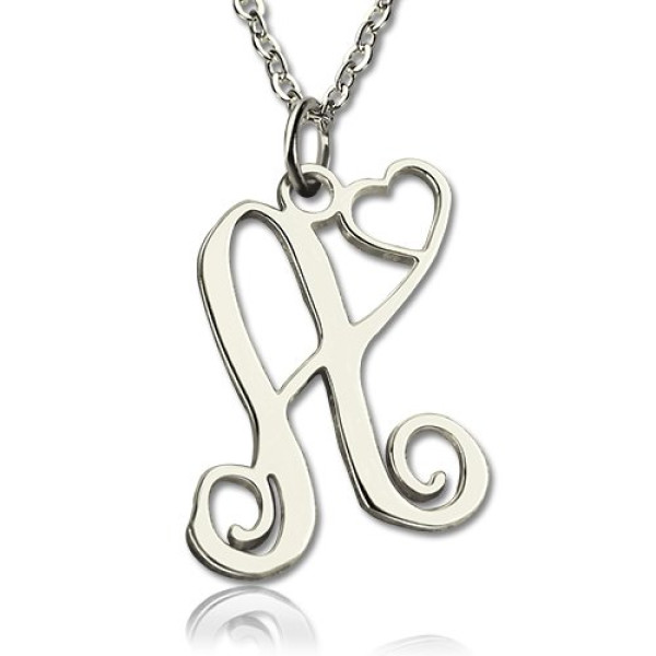 Solid Gold One Initial Monogram With Heart Name Necklace