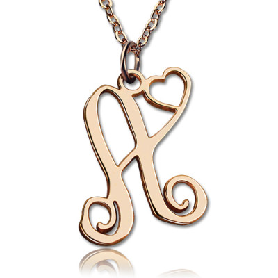 Personalised One Initial With Heart Monogram Necklace 18CT Rose Gold