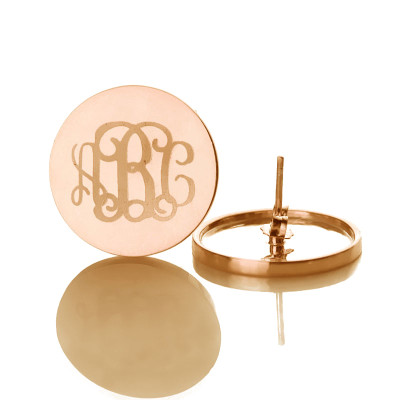 Circle Monogram 3 Initial Earrings Name Earrings Solid 18CT Rose Gold