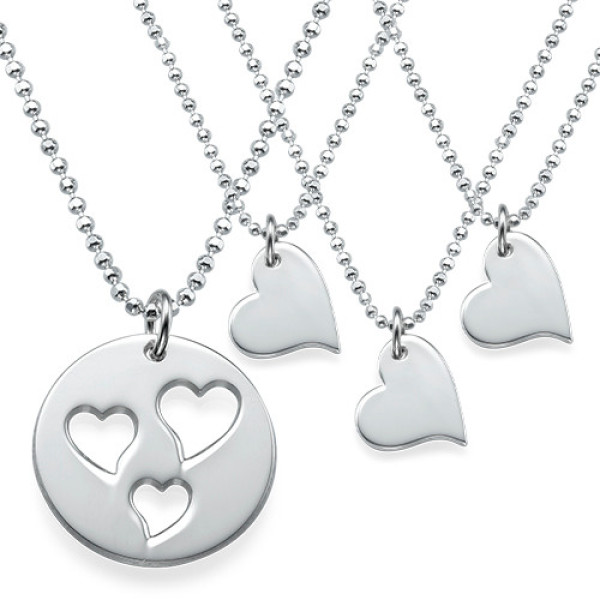 Solid Gold Mother and Daughter Cut Out Heart Necklace Set