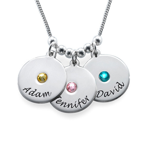 Solid Gold Mother's Disc and Birthstone Necklace