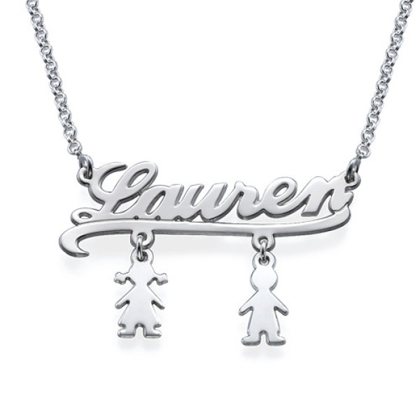 Solid Gold Mummy Name Necklace with Kids Charms