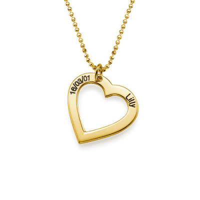 18k Gold Engraved Name Necklace - Heart