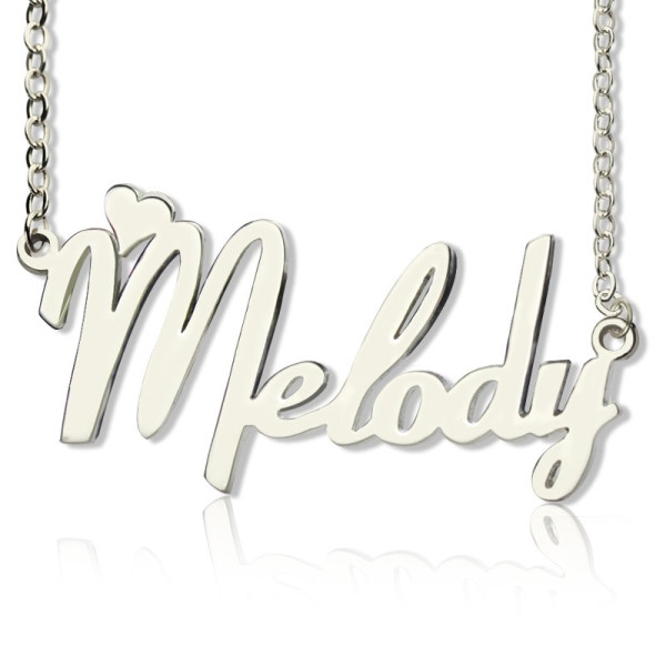 Personalised 18CT White Gold Fiolex Girls Fonts Heart Name Necklace