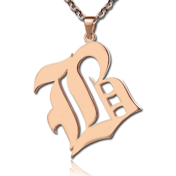 Rose Gold Initial Necklace Old English Style