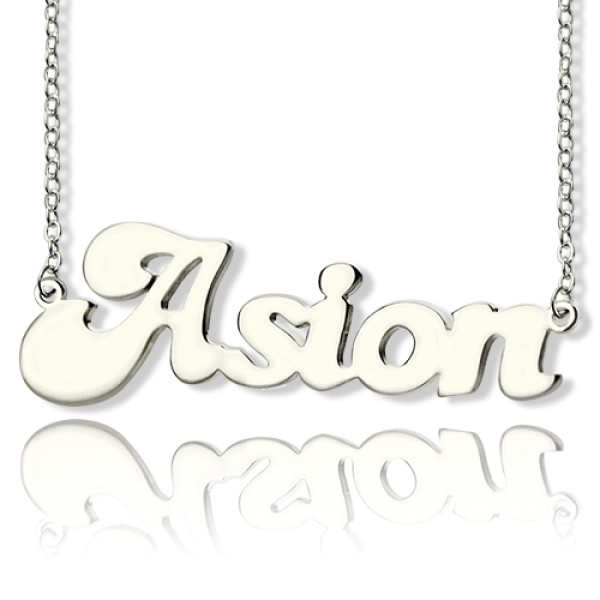 Personalised 18CT Solid White Gold BANANA Font Style Name Necklace