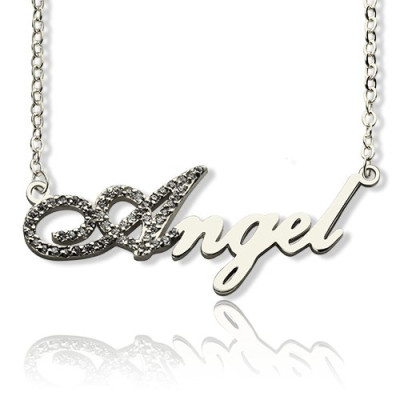 18CT White Gold Script Name Necklace-Initial Full Birthstone