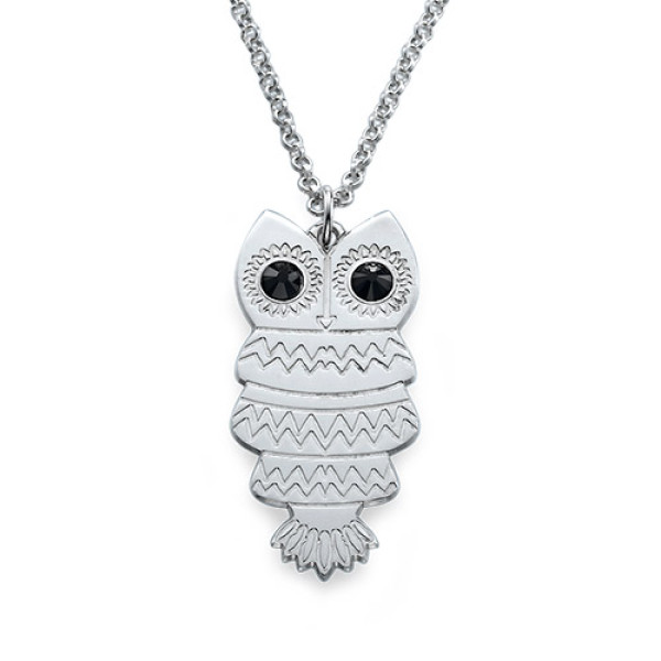 Solid Gold Owl Necklace with Back Engraving