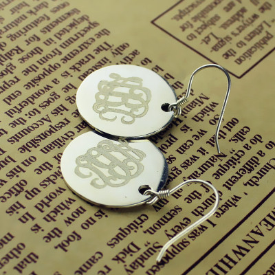 Solid Gold Disc Signet Monogrammed Earrings