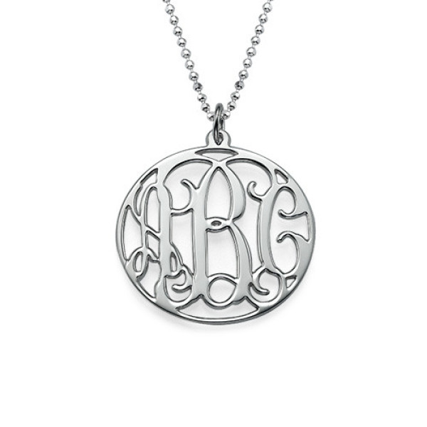 Solid White Gold Circle Initials Necklace