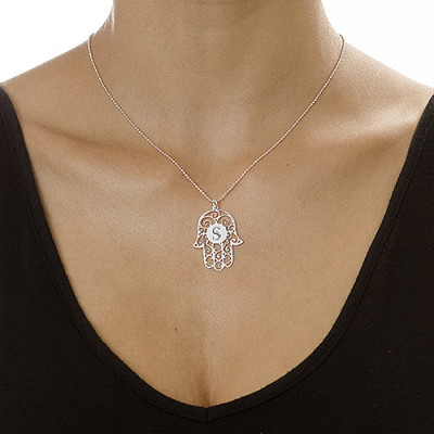 Solid Gold Initial Hamsa Name Necklace