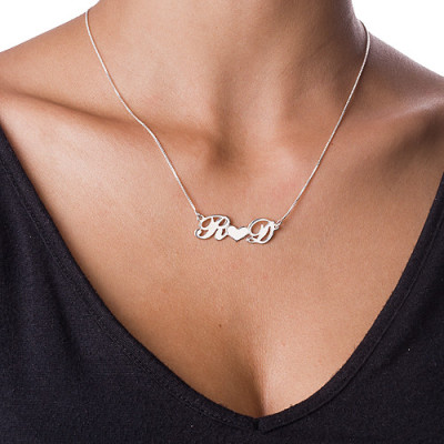 Solid White Gold Couples Heart Name Necklace