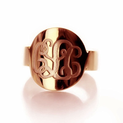 Engraved Script Rose Gold Monogrammed Ring