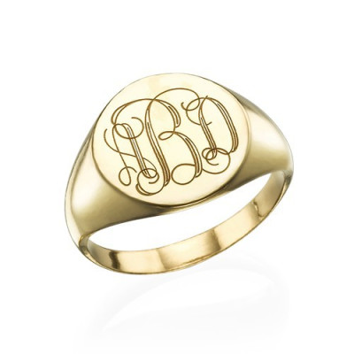 Signet Solid White Gold Ring with Engraved Monogram