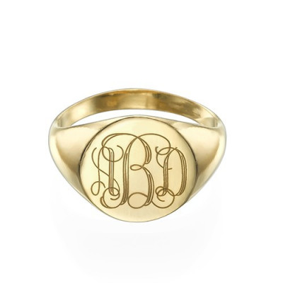 Signet Solid White Gold Ring with Engraved Monogram