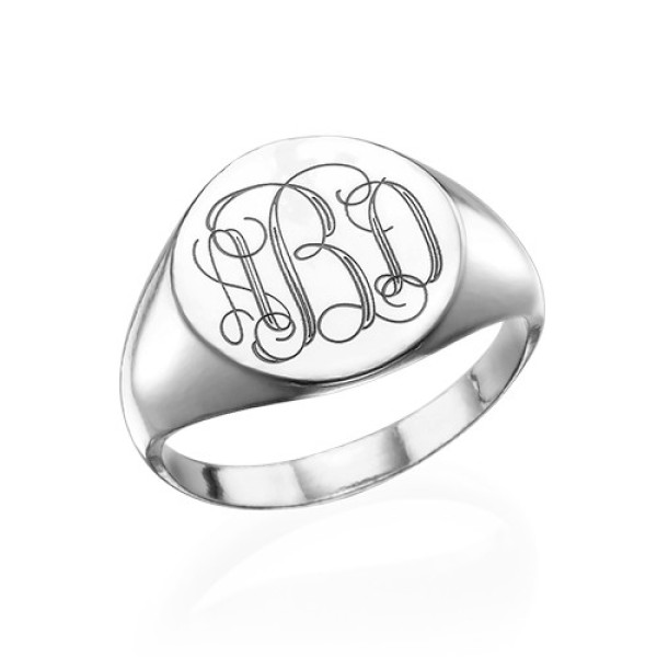 Signet Ring in 18CT White Gold with Engraved Monogram