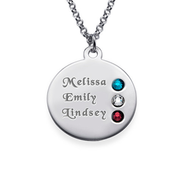 Solid White Gold Birthstone Name Necklace for Mum Inscriptions