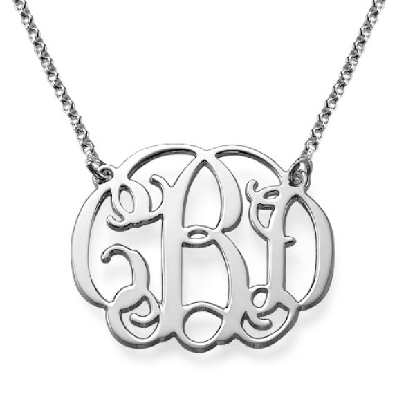 Solid White Gold Celebrity Style Monogram Name Necklace