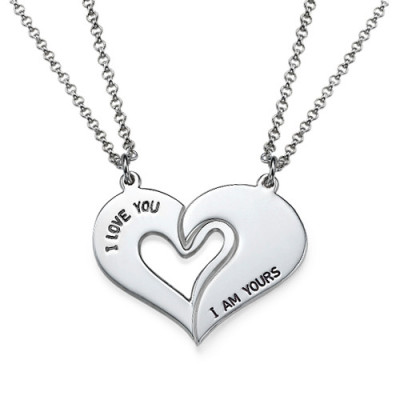 Solid White Gold Couples Breakable Heart Name Necklace