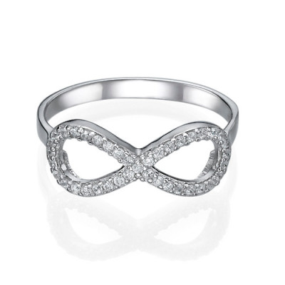 Cubic Zirconia Encrusted Infinity Solid White Gold Ring
