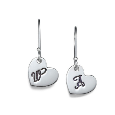 Solid Gold Dangling Heart Earrings with Initial