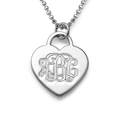 Solid Gold Engraved Monogram Initials Heart Pendant