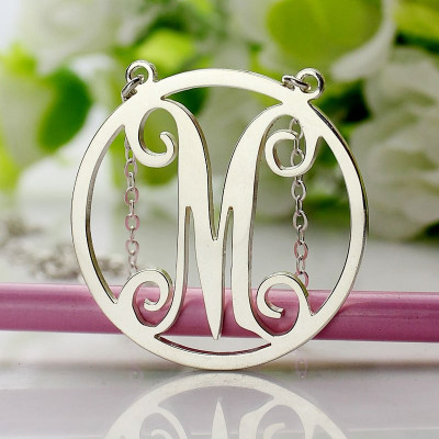 18CT White Gold Small Single Circle Monogram Letter Necklace