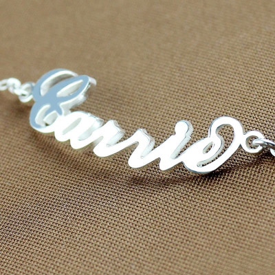 Personalised 18CT White Gold Carrie Name Bracelet