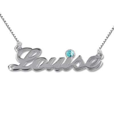 Solid White Gold Crystal Name Name Necklace