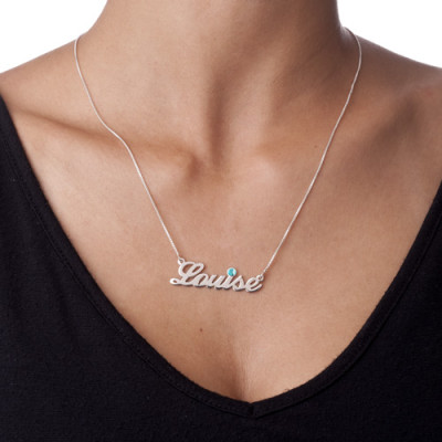 Solid White Gold Crystal Name Name Necklace