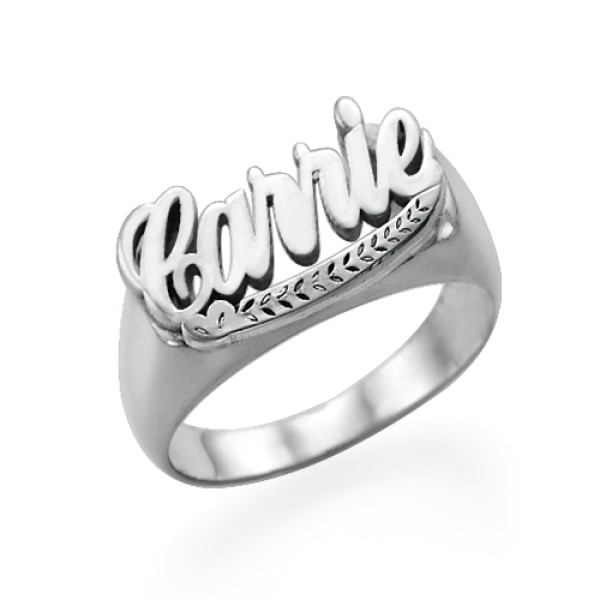 18CT Solid White Gold Name Ring Signet Ring