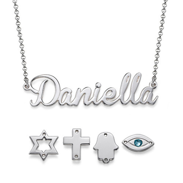18CT White Gold Charm Name Necklace