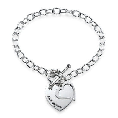18CT White Gold Double Heart Charm Bracelet/Anklet
