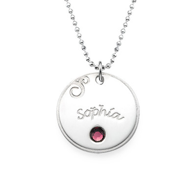 18CT White Gold Engraved Necklace with Birthstone