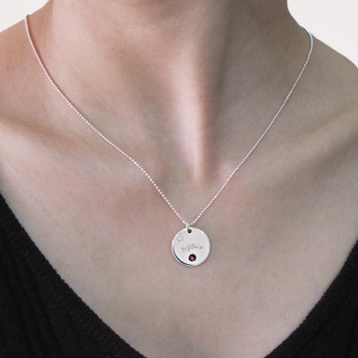 18CT White Gold Engraved Necklace with Birthstone