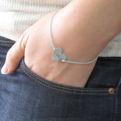 18CT White Gold Engraved Heart Couples Bracelet/Anklet