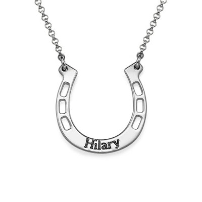 18CT White Gold Engraved Horseshoe Necklace